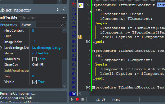 Menu e shortcut in Delphi